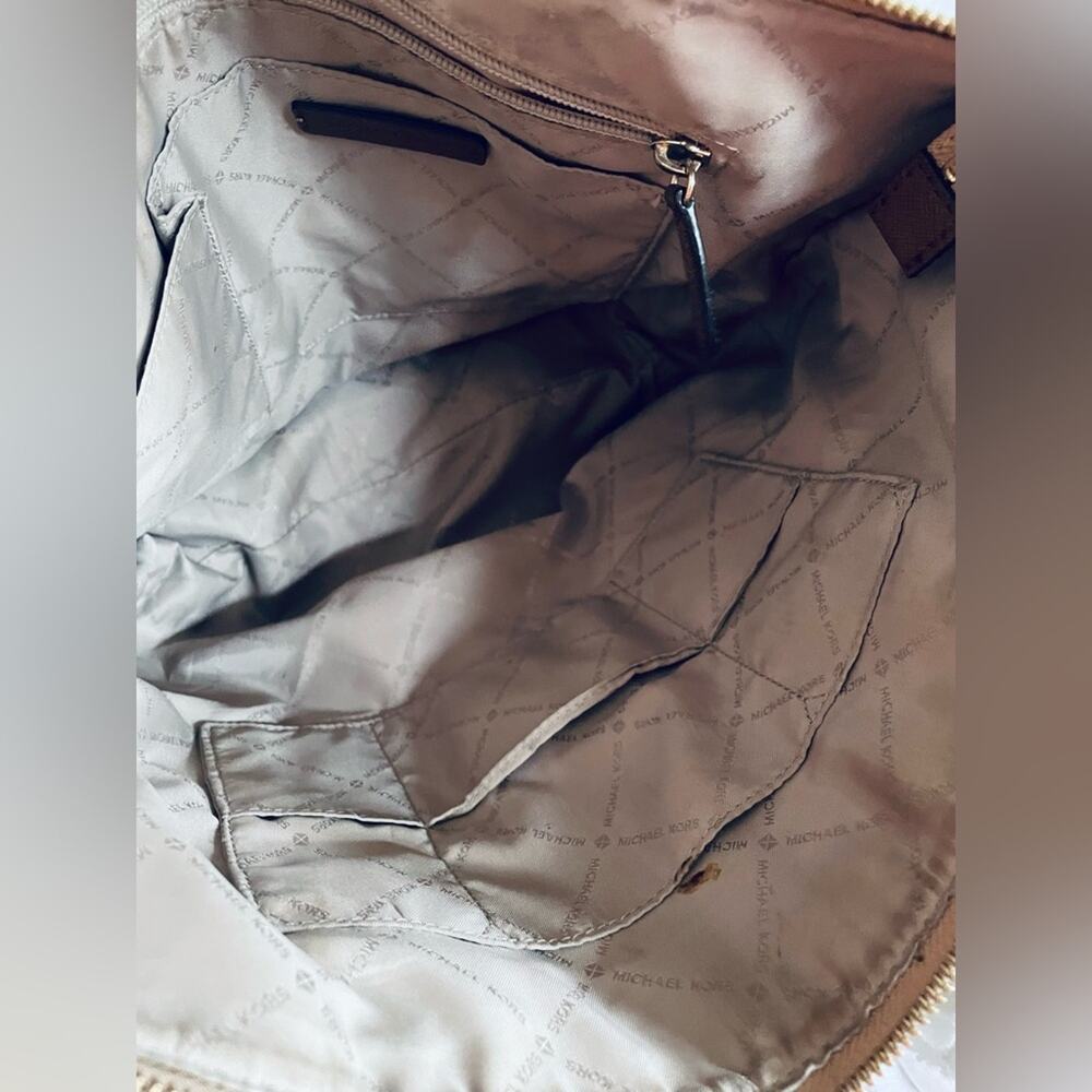 MICHAEL KORS gold Voyager canvas leather tote shoulder bag - Picture 2 of 9